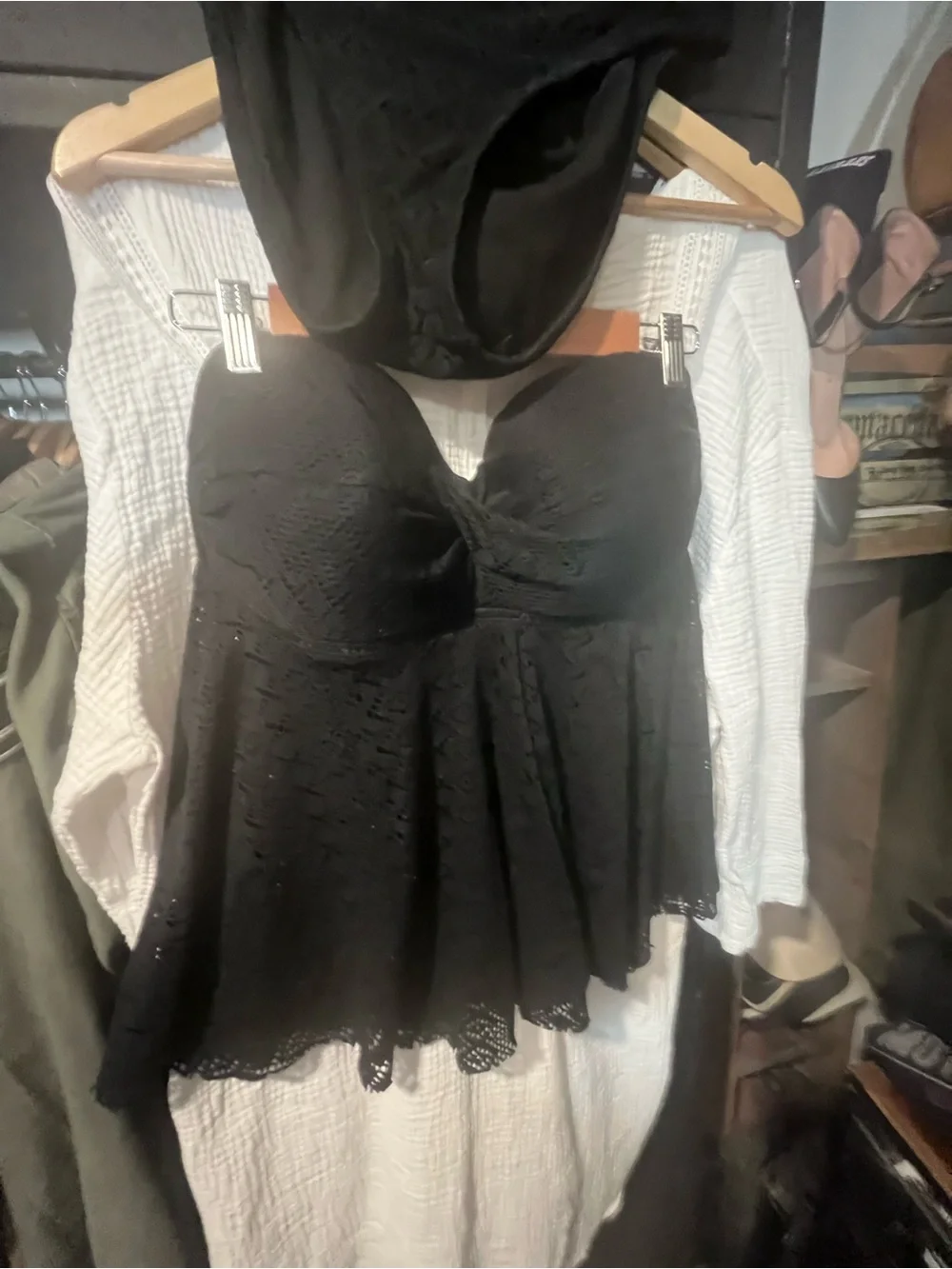 Strapless Black Lace Babydoll bathing suit